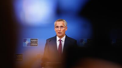 Nato Secretary General Jens Stoltenberg gives a press conference at the alliance's headquarters in Brussels on Thursday. EPA