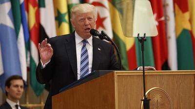 US president Donald Trump delivers a speech during the Arab Islamic American Summit in Riyadh, Saudi Arabia. Evan Vucci / AP Photo
