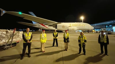 Emirates’ outstation airport teams from Zurich sent of their last passenger flight before the UAE's temporary flights suspension took effect. Courtesy Emirates