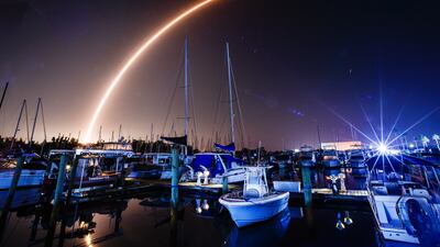 A SpaceX Falcon 9 rocket on the Starlink 6-27 mission launches from Cape Canaveral Space Force Station in Florida. AP
