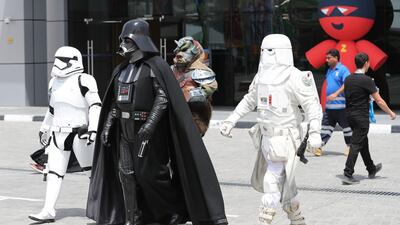 Storm troopers and Darth Vader walk into the Trade Centre. AFP