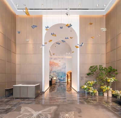 An installation of handcrafted crystal butterflies by Czech brand Preciosa displayed in the lobby at Taipei Marriott Hotel. Photo: Marriott