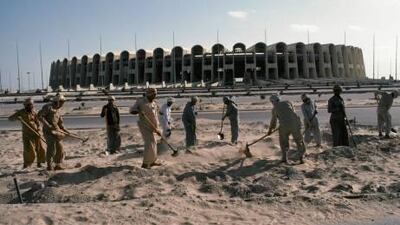The completion of a sports stadium in Abu Dhabi, 1981.