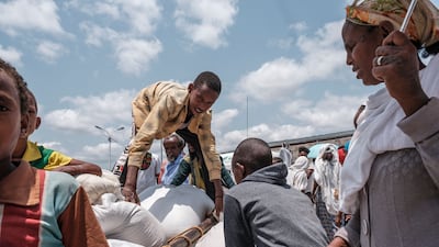 Food being distributed near the village of Baker, in the Tigray region of Ethiopia. AFP