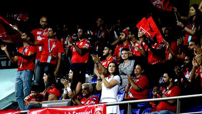 Preity Zinta co-owner and Punjab Kings fans cheer their team at the Wankhede Stadium in Mumbai. Sportzpics for IPL