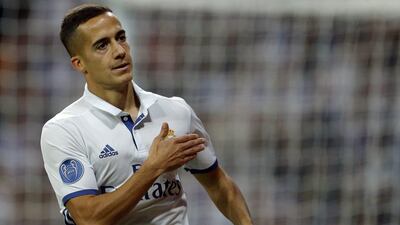 Real Madrid’s Lucas Vazquez celebrates after scoring his side’s fourth goal. Francisco Seco / AP Photo
