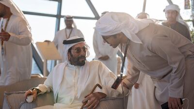 Sheikh Abdullah with Sheikh Tahnoon in Shams Tower at Yas Marina Circuit. Ryan Carter / Presidential Court
