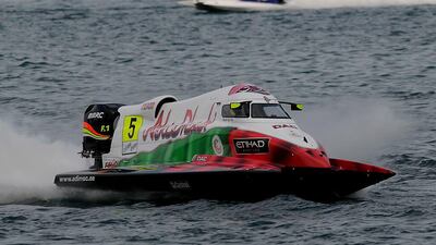 Team Abu Dhabi's Alex Carella in qualifying action on Lac Leman for the GP of France on Saturday. 27 June 2015. Photo Courtesy: Abu Dhabi International Marine Sports Club