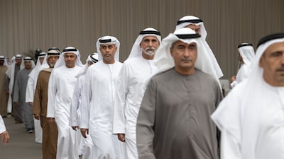 Mourners offer condolences on the passing of Sheikha Maryam, at Mushrif Palace.