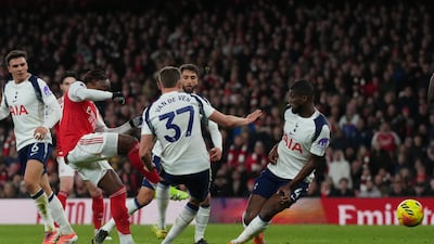 Arsenal's Eberechi Eze scores in the 41st minute to make it 2-0. AP