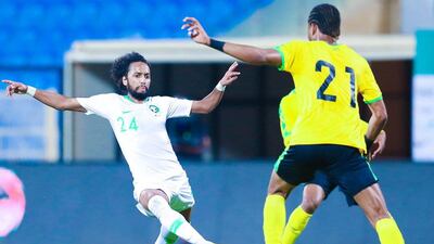 Saudi Arabia in action against Jamaica in November, 2020. Courtesy SAFF