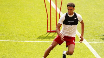 Liverpool's Trent Alexander-Arnold during training. Andrew Yates / Reuters
