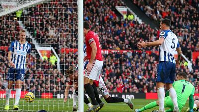 Davy Propper of Brighton scores an own goal for Manchester United in Manchester. Getty Images