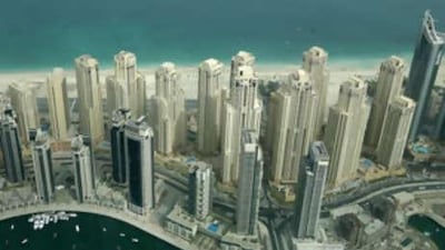 An aerial view of Dubai Marina, where it is difficult to find a one-bedroom apartment for less than 140, 000 a year.