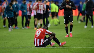 Athletic Bilbao's Spanish forward Inaki Williams looks dejected at the final whistle. AFP