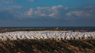 A camp is set up to shelter displaced Palestinian families in the Netzarim area of the Gaza Strip. EPA