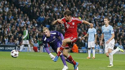 Thomas Muller shown scoring during a Champions League match against Manchester City on October 2, 2013. Phil Noble / Reuters