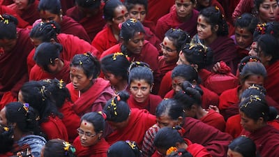 During the Swasthani Brata Katha festival in Kathmandu.