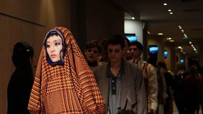A model backstage at the Vivienne Westwood show as part of Paris Fashion Week. Getty