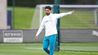 Ilkay Gundogan trains in Manchester. Reuters