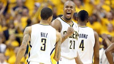 David West, No 21, was one of the heroes for the Indiana Pacers. Andy Lyons / Getty Images / AFP