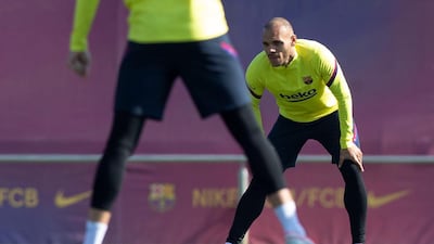 Barcelona's Martin Braithwaite during training at the Joan Gamper sport complex. EPA