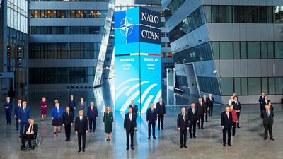 NATO leaders pose for the family picture at the alliance's headquarters, in Brussels, where they stated for the first time the growing concerns over China's hegemony. EPA