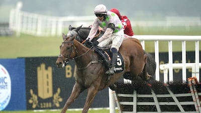 Vauban, ridden by jockey Paul Townend, on their way to winning the Ballymore Champion Hurdle at Punchestown Racecourse in County Kildare, Ireland. on April 30, 2022. PA