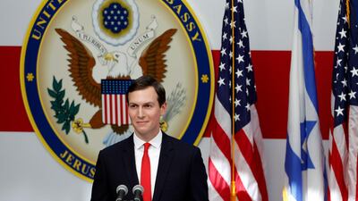 White House senior advisor Jared Kushner speaks during the opening ceremony at the US consulate that will act as the new US embassy in the Jewish neighbourhood of Arnona, in Jerusalem, Israel, 14 May 2018. EPA/Abir Sultan