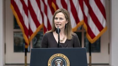 Amy Coney Barrett, US President Donald Trump's nominee for associate justice of the Supreme Court, speaks during an announcement ceremony in the Rose Garden of the White House in Washington. Bloomberg