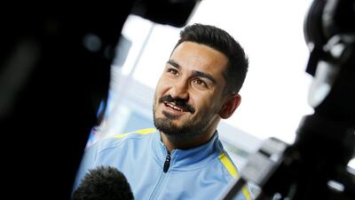 Manchester City’s Ilkay Gundogan is interviewed on Sunday at the City Football Academy. Craigh Brough / Action Images / Reuters