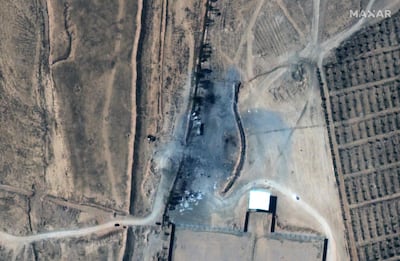 A satellite image from February 2021 shows the aftermath of US air strikes on buildings at Al Qaim, Iraq, near the Syrian border. AFP / Maxar Technologies