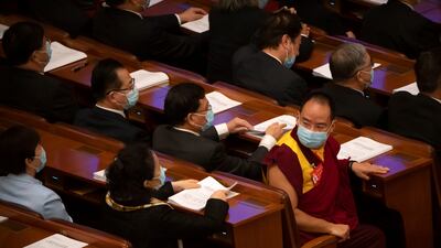 Gyaltsen Norbu, the Chinese government-appointed 11th Panchen Lama, one of the most important figures in the Gelug tradition behind the Dalai Lama, at the opening ceremony. AP