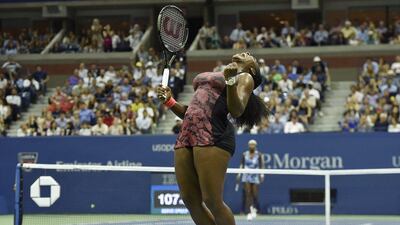 Serena Williams of the US celebrates after defeating sister Venus Williams in the US Open quarter-finals on Tuesday. Justin Lane / EPA / September 8, 2015
