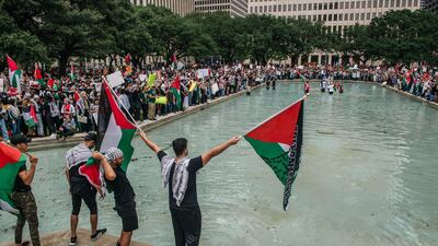 Pro-Palestine demonstrators rally at City Hall in Houston, Texas. AFP