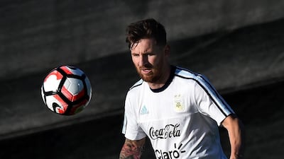 Lionel Messi trains with the Argentina national team at the San Jose State University. Mark Ralston / AFP