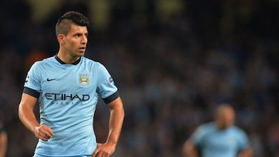 Manchester City's Sergio Aguero reacts during his side's draw with AS Roma on Tuesday night in the Champions League at the Etihad Stadium. Peter Powell / EPA / September 30, 2014