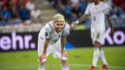 Italy's Jorginho, reacts during the 2022 World Cup qualifier. AFP