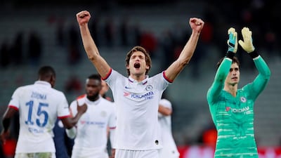 Chelsea's Marcos Alonso celebrates after the match. Action Images via Reuters