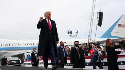 U.S. President Donald Trump arrives for a campaign rally in Londonderry, New Hampshire, U.S. Reuters