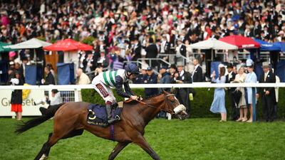Oisin Murphy rides Dashing Willoughby to victory in the Queen's Vase race. Getty Images