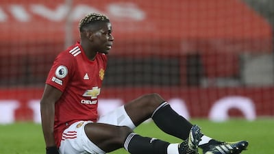 Manchester United's Paul Pogba after sustaining a thigh injury. Reuters