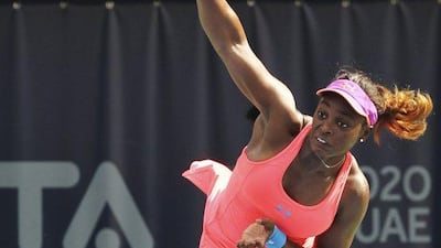 Sloane Stephens plays a serve during her first round match against Lucie Safarova, which she lost 3-6, 5-7. Faisal Al Nasser / Reuters