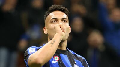 Inter Milan's Lautaro Martinez celebrates after scoring the third goal against Udinese. EPA