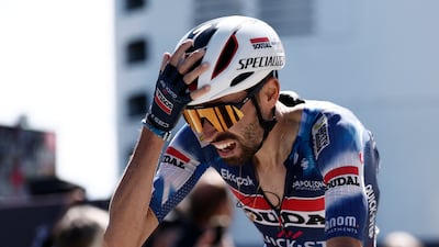 Soudal Quick-Step team's Valentin Paret-Peintre celebrates winning Stage 16 of the Tour de France. Reuters