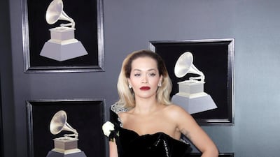 2018: Rita Ora wears Ralph & Russo for the 60th annual Grammy Awards. EPA