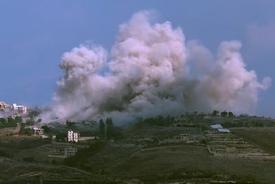 Smoke billows on Lebanon’s side of the border with Israel, as seen from Mount Adir in northern Israel on Monday. Reuters