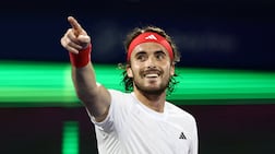 Tennis - Dubai Championships - Dubai Tennis Stadium, Dubai, United Arab Emirates - March 1, 2025 Greece's Stefanos Tsitsipas celebrates after winning his final match against Canada's Felix Auger Aliassime REUTERS / Amr Alfiky TPX IMAGES OF THE DAY