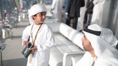 Sheikh Hamed bin Zayed Chairman of Crown Prince Court - Abu Dhabi and Executive Council Member (R), attends the final race of the Formula 1 Etihad Airways Abu Dhabi Grand Prix at Yas Marina Circuit. Mohamed Al Hammadi / Crown Prince Court - Abu Dhabi