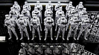 Figure models called First Order’s Stormtrooper are displayed at Loft Variety Store in Shibuya shopping district in Tokyo. Toru Hanai / Reuters